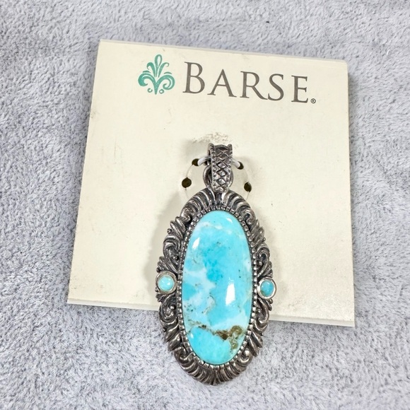Barse Large Oval Sterling Silver 925 Turquoise Pendant - Picture 1 of 3